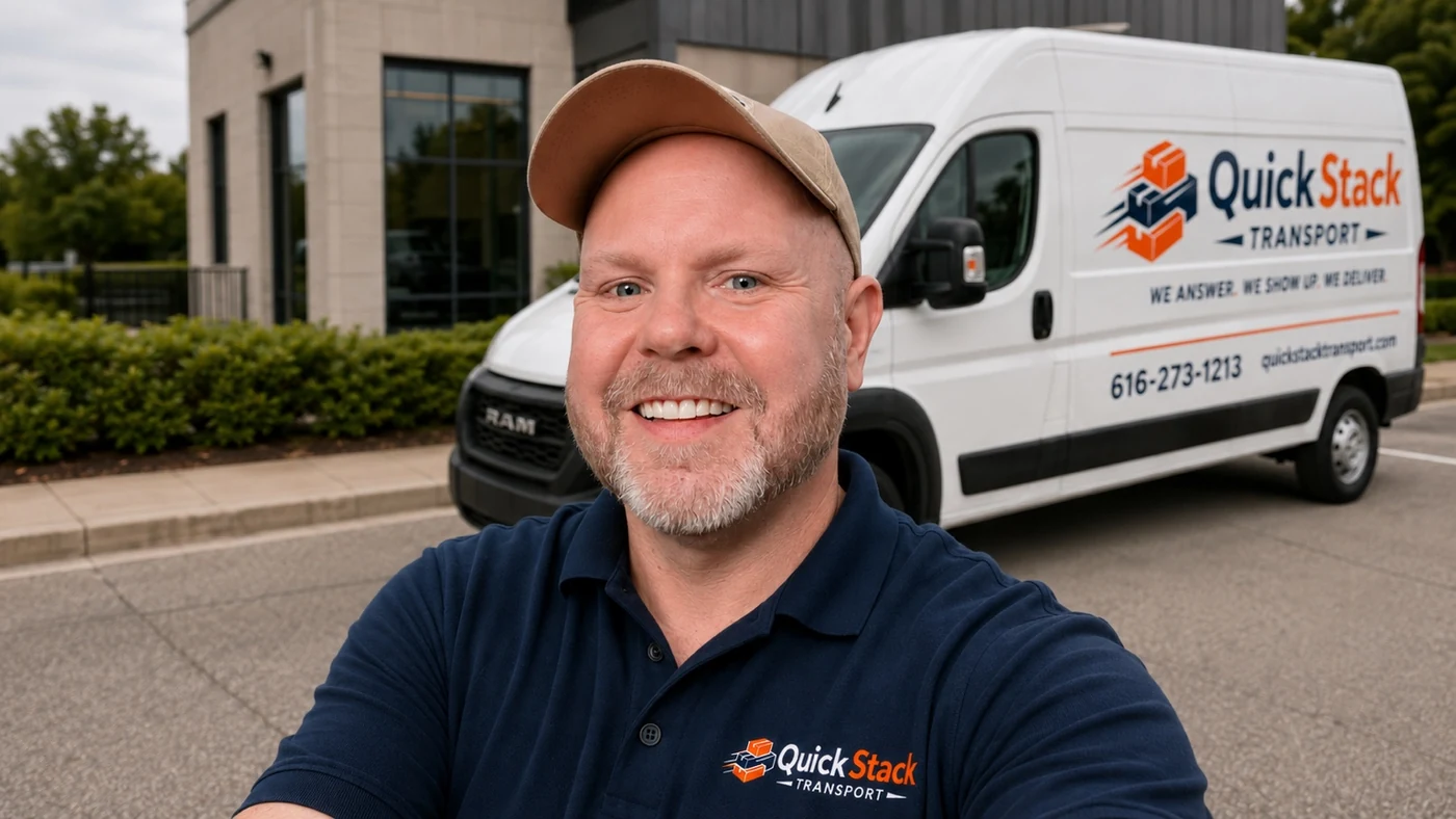 QuickStack Transport owner with company van